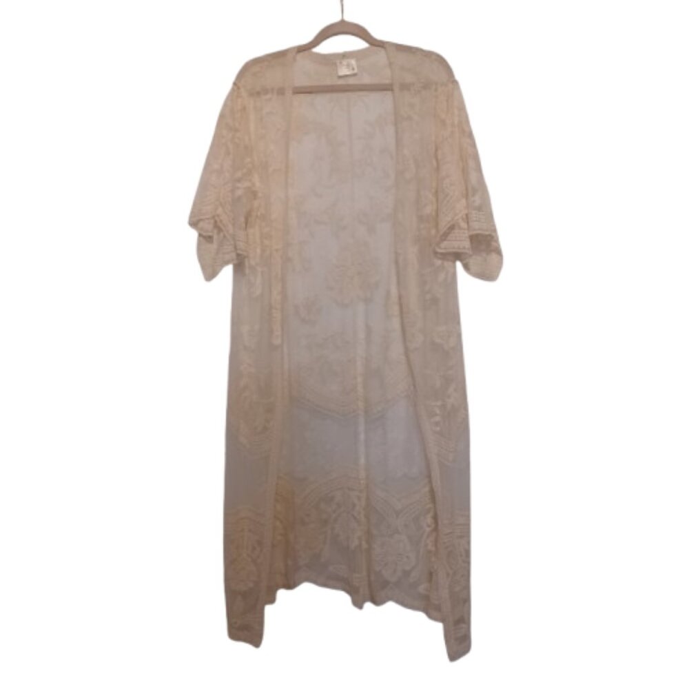 Siren Lily Maternity Cream Boho Maxi Cardigan Kimono Lace Flare Sleeve Cover Top